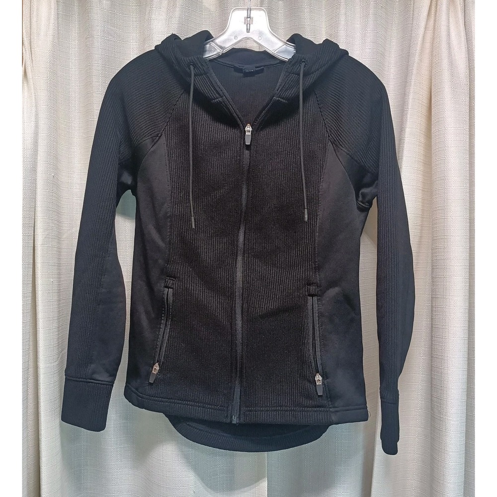 SWISS TECH Women's‎ Size XS Black Zip Ribbed Knit Fleece Jacket with Hood
